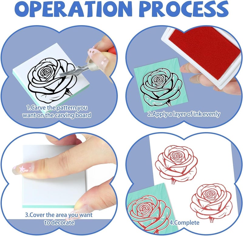 Oopsu 6pcs 2"x2" Rubber Carving Blocks, Linoleum Block Stamp Making Kit for Beginners - DIY Stamp Making, Printmaking Crafts (White & Green) - Image 5